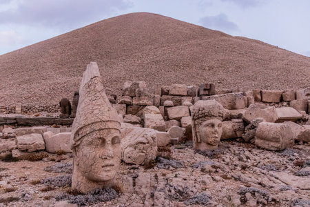 Ancient statues at the peak of Mount Nemrut, Turkeyの写真素材