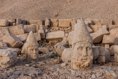 Ancient statues at the peak of Mount Nemrut, Turkeyの写真素材
