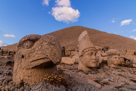 Ancient statues at the peak of Mount Nemrut, Turkeyの写真素材