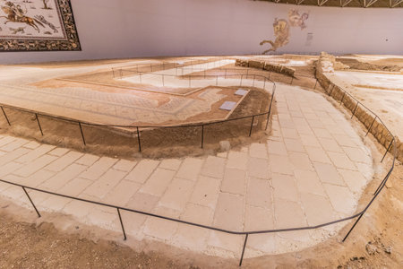 SANLIURFA, TURKEY - SEPTEMBER 22, 2022: Path in Haleplibahce Mosaic Museum in Sanliurfa, Turkeyのeditorial素材