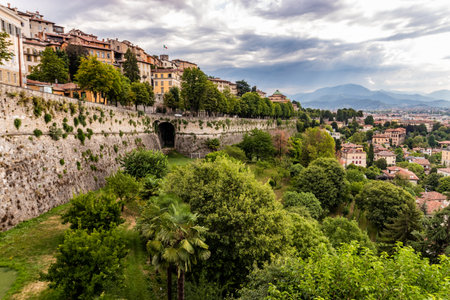 Walls of the Upper Town in Bergamo, Italyの写真素材