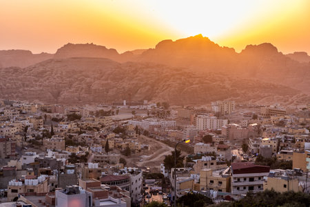 Sunset in Wadi Musa town, Jordanの写真素材
