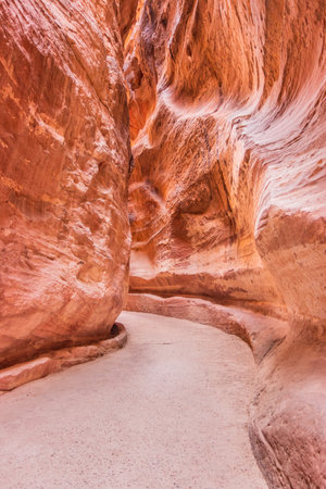 The Siq gorge, main entrance to the ancient city Petra, Jordanの写真素材
