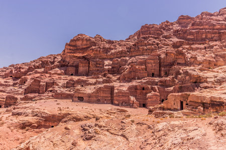 Tombs in the ancient city Petra, Jordanの写真素材