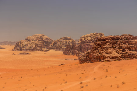 Rocky landscape of Wadi Rum desert, Jordanの写真素材