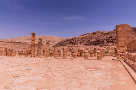 Great Temple ruins in the ancient city Petra, Jordanの写真素材