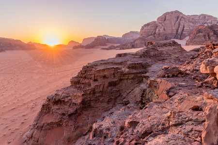 Sunset in Wadi Rum desert, Jordanの写真素材
