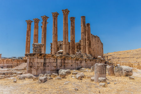Temple of Artemis ruins in the ancient city Jerash, Jordanの写真素材