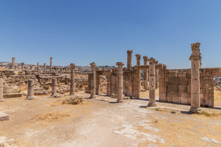 Church of St. Theodore ruins in the ancient city Jerash, Jordanの写真素材