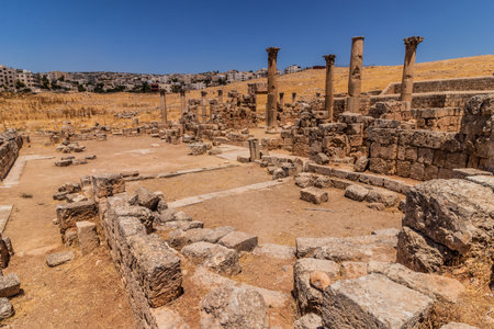 Saint George Church ruins in the ancient city Jerash, Jordanの写真素材