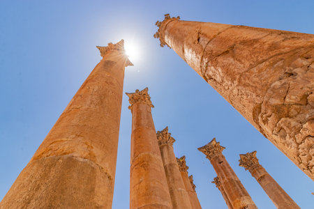 Temple of Artemis columns in the ancient city Jerash, Jordan