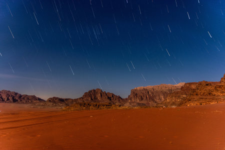 Night view of Wadi Rum desert, Jordanの写真素材