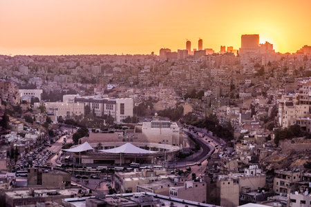 Evening view of Amman downtown skyline, Jordanの写真素材