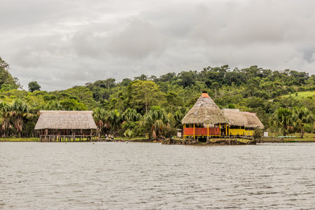 Huts at Laguna de los Milagros lake near Tingo Maria city, Peru