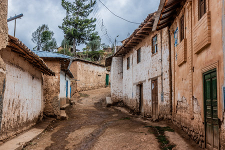 Street in Tarmatambo village near Tarma town, Peruの写真素材