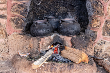 Small wood fired stove in Chinchero town, Peruの写真素材