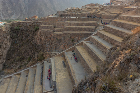 Terraces of Inca ruins of Ollantaytambo in the Sacred Valley of Incas, Peruの写真素材