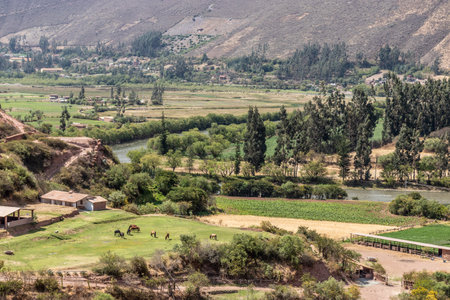 Aerial view of the Sacred Valley of Incas, Peruの写真素材