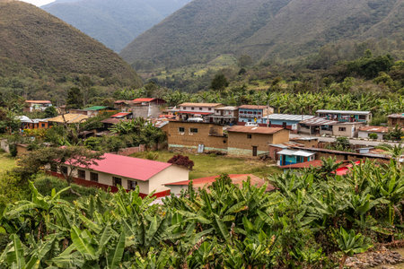 Wamanmarka (Huamanmarca) village in Lucumayo river valley, Peruの写真素材