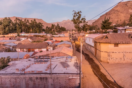 Evening view of Yanque village in Colca valley, Peruの写真素材