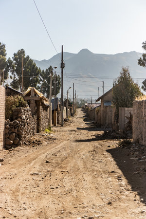 Street in Yanque village in Colca valley, Peruの写真素材