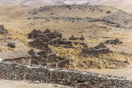 Ruins of Ran Ran village near Mismi volcano, Peruの写真素材