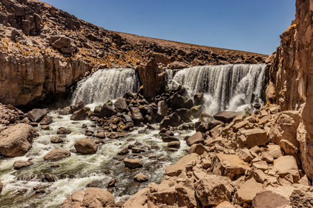 Pillones waterfall in Altiplano of Peruの写真素材