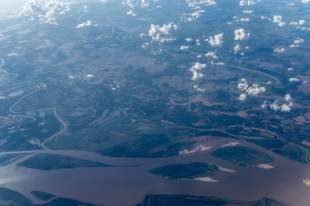 Aerial view of Orinoco river, Venezuelaの写真素材
