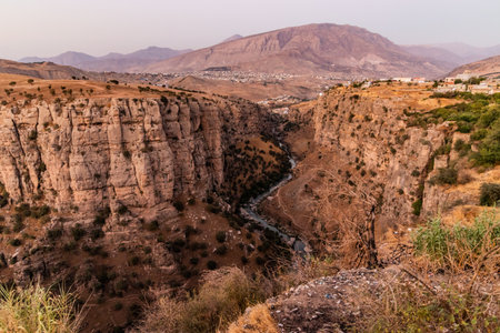 Evening view of Rawandiz (also Rawanduz) gorge in Kurdistan Region of Iraqの写真素材