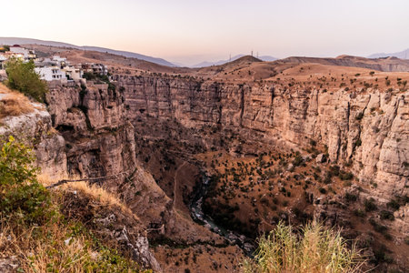 Evening view of Rawandiz (also Rawanduz) gorge in Kurdistan Region of Iraqの写真素材