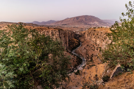Evening view of Rawandiz (also Rawanduz) gorge in Kurdistan Region of Iraqの写真素材