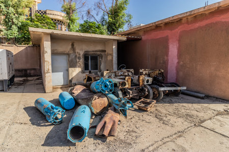 Old military euipment at the grounds of Amna Suraka (Red prison) museum of the human rights abuses under Saddam Hussein's rule in Sulaymaniyah (Slemani), Kurdistan Region, Iraqの写真素材