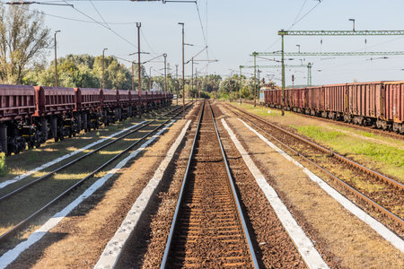 Trains at Kelebia railway station, Hungaryの写真素材