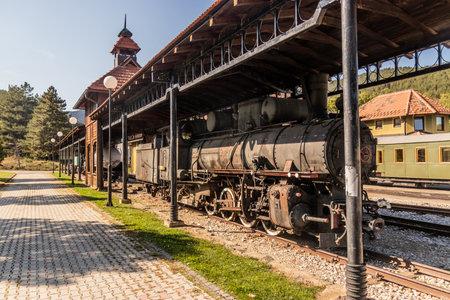 Heritage steam engine at Sargan Vitasi train station on Sarganska Osmica (Sargan Eight) narrow-gauge...