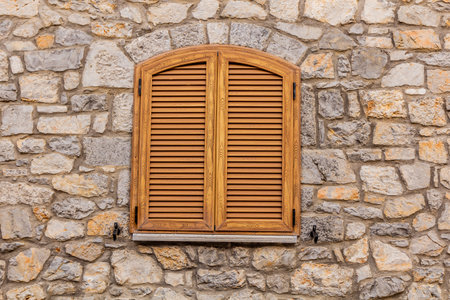 Wooden window in Vytina village on Peloponnese peninsula, Greeceの写真素材