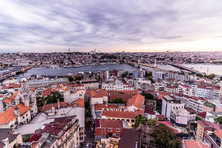 Sunset aerial view of Golden Horn in Istanbul, Turkeyの写真素材