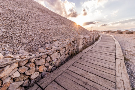 Path at the peak of Mount Nemrut, Turkeyの写真素材