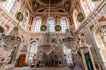 ISTANBUL, TURKEY - SEPTEMBER 19, 2022: Interior of Ortakoy Mosque in Istanbul, Turkeyのeditorial素材