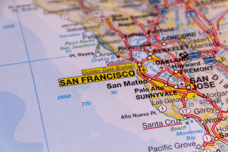 San Francisco, California, USA on a road map.の写真素材
