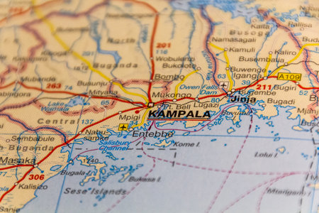 Kampala, capital of Uganda on a road mapの写真素材