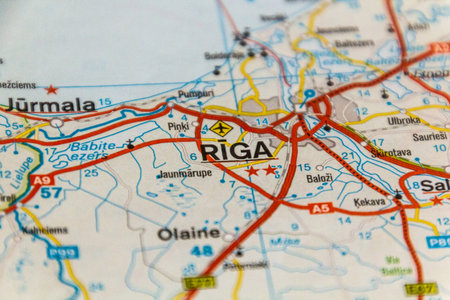 Riga, Latvia on a road map.の写真素材