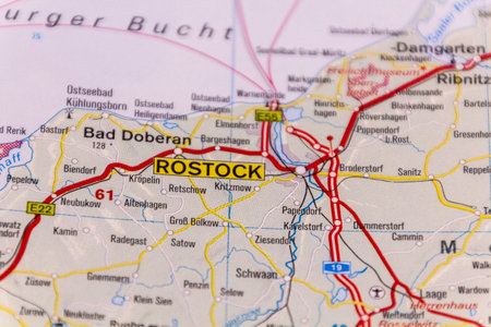 Rostock, Germany on a road map.の写真素材