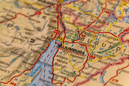 Bujumbura, capital of Burundi on a road mapの写真素材