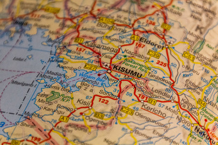 Kisumu, Kenya on a road mapの写真素材