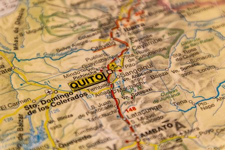 Quito, capital of Ecuador on a road mapの写真素材