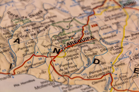 Arequipa, Peru on a road mapの写真素材