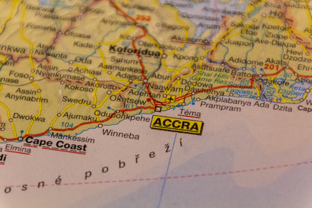 Accra, Ghana on a road mapの写真素材