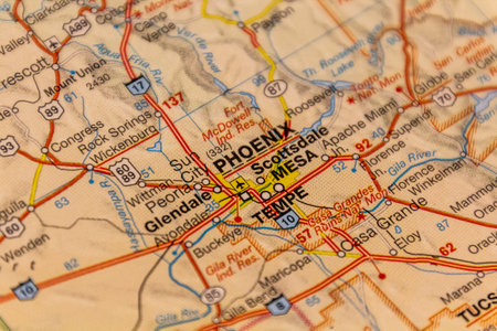 Phoenix, Arizona, USA on a road mapの写真素材
