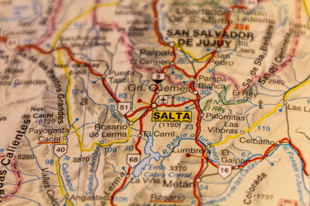Salta, Argentina on a road mapの写真素材