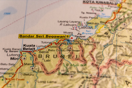Bandar Seri Begawan, capital of Brunei on a road mapの写真素材